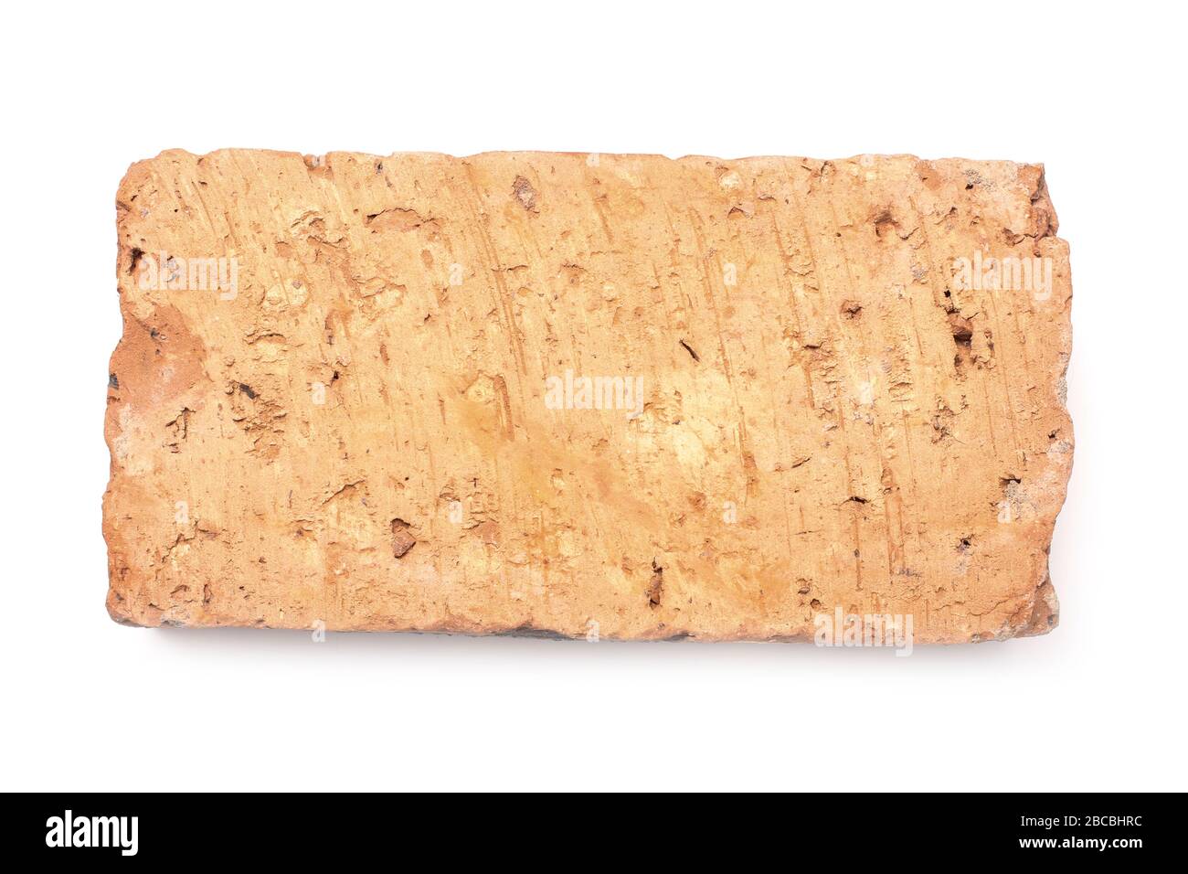 Roter Lehmziegel isoliert auf Weiß. Ansicht von oben Stockfoto