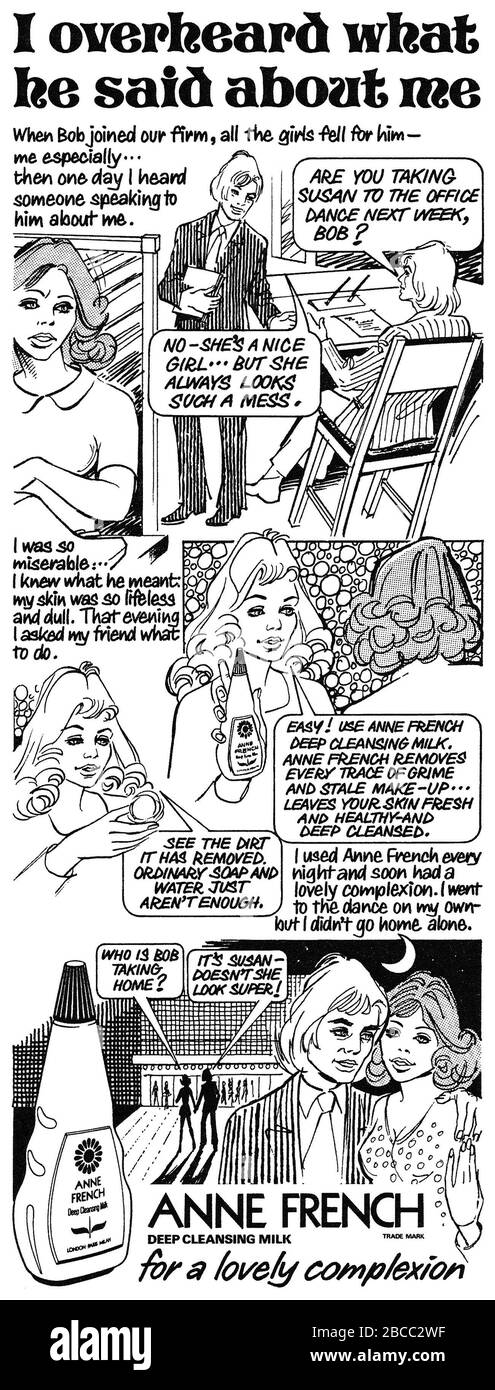 1974 Britische Werbung für Anne French Tiefenreinigungsmilch. Stockfoto