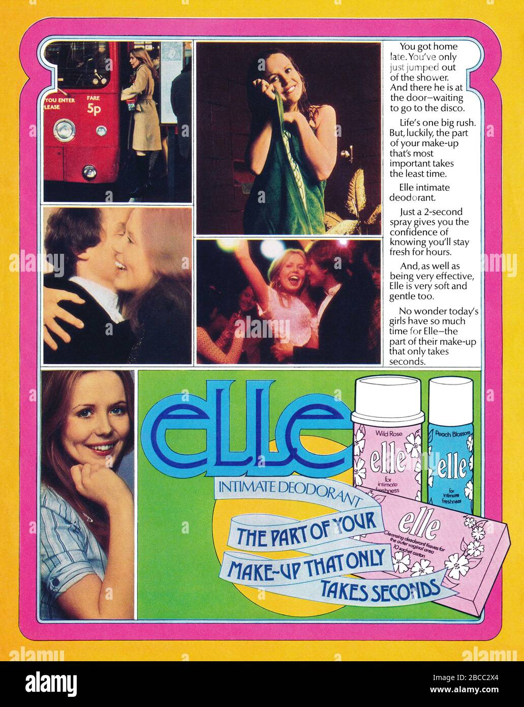 1974 Britische Werbung für Elle Intimate Deodorant. Stockfoto