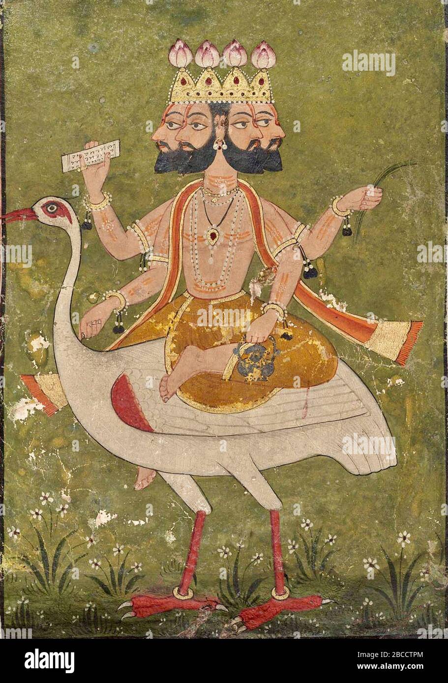'Englisch: Brahma Indian, Pahari, ca. 1700 wahrscheinlich Nurpur, Punjab Hills, Nordindien Abmessungen gesamt: 14 x 9,8 cm (5 1/2 x 3 7/8 Zoll) Bild: 13,4 x 8,8 cm (5 1/4 x 3 7/16 Zoll) Medium oder Technik opakes Aquarell auf Papier Klassifizierung Gemälde; 1700; http://www.mfa.org/collections/object/brahma-149171; wahrscheinlich Nurpur, Punjab Hills, Nordindien; ' Stockfoto