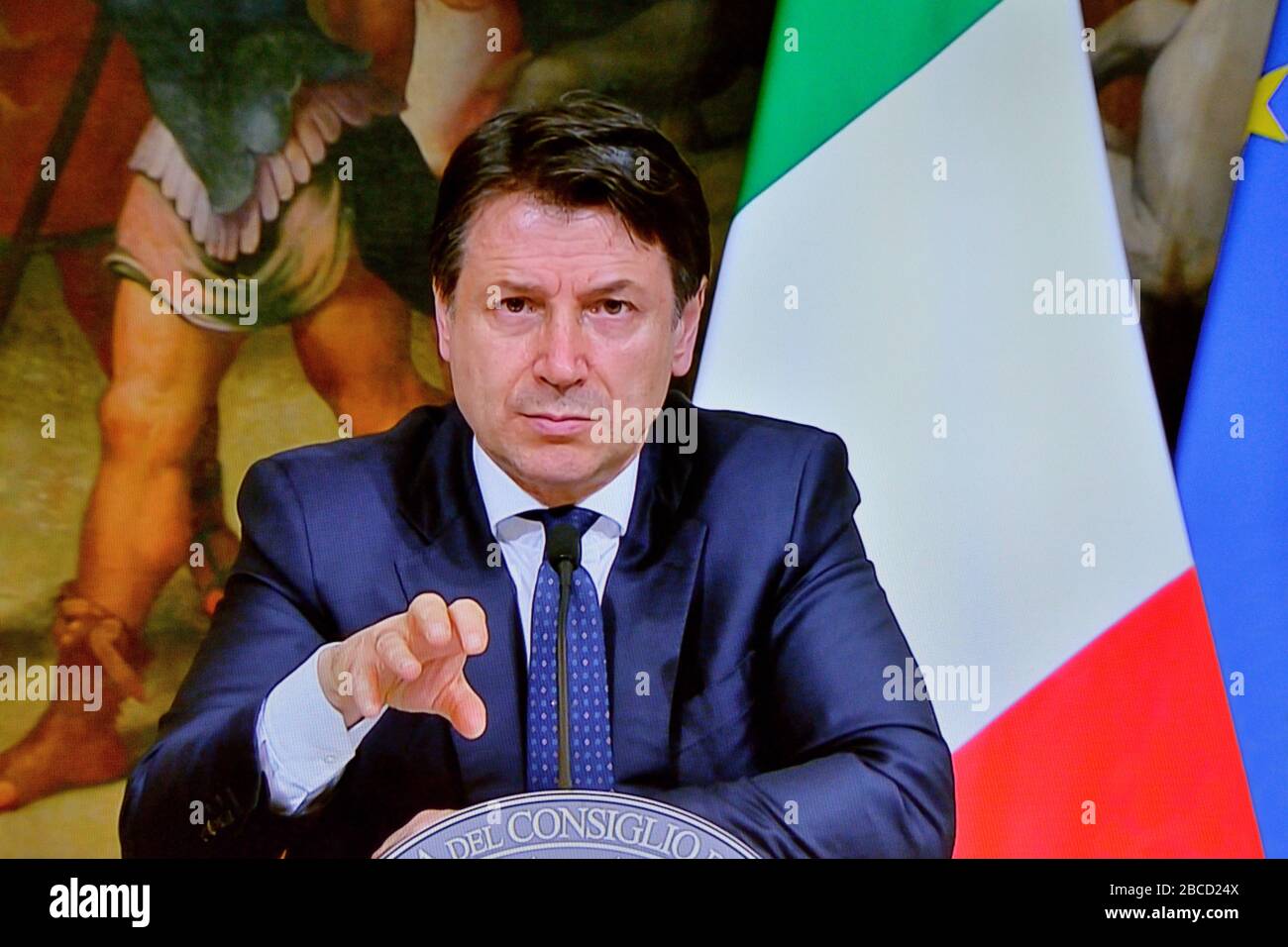 Die Pressekonferenz des Premierministers Giuseppe Conte, Corona Virus Covid 19, am 24. März 2020 - Rom Italien Stockfoto