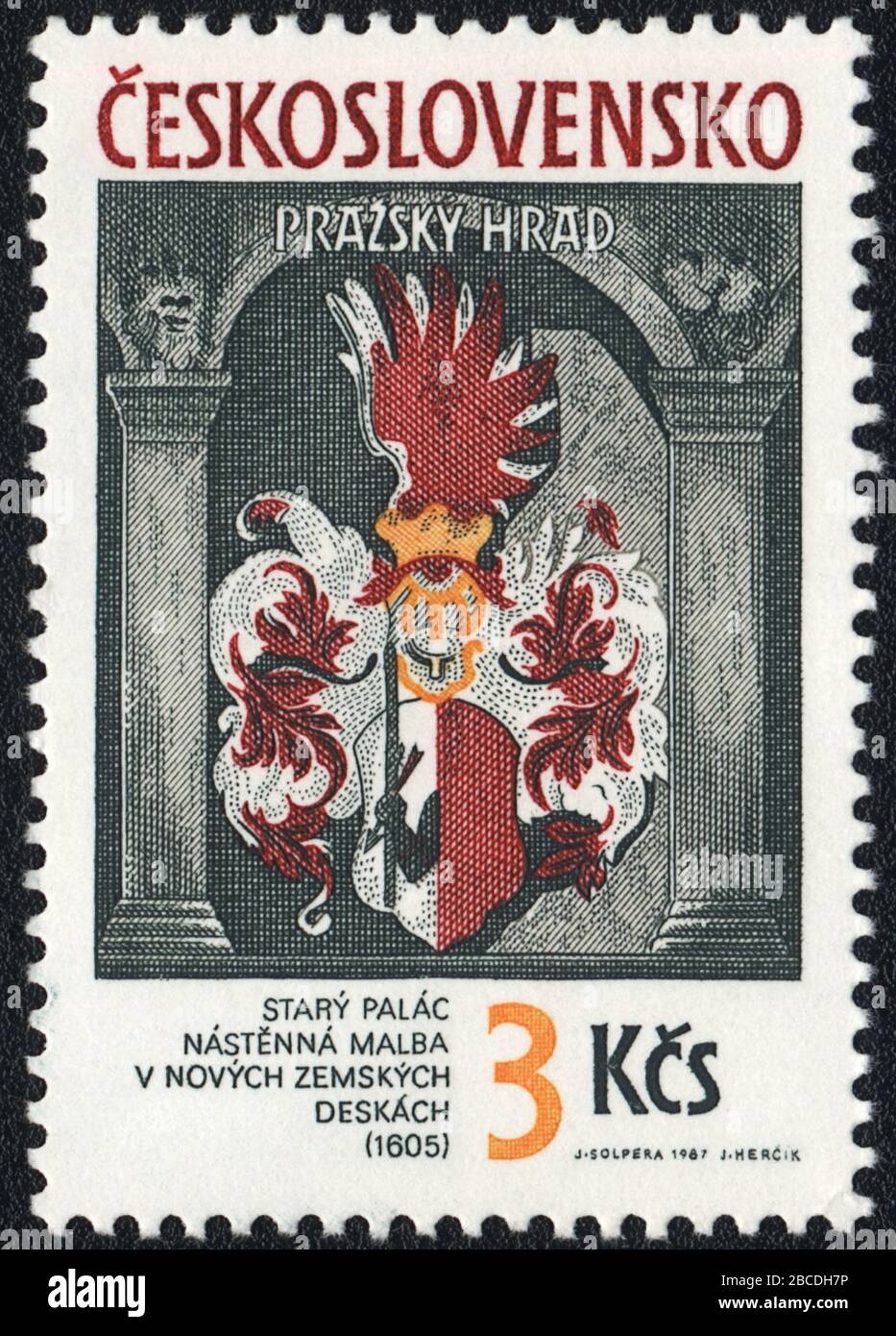 Briefmarke. Wandgemälde im alten Prager Schloss. Tschechoslowakei, 1987 Stockfoto