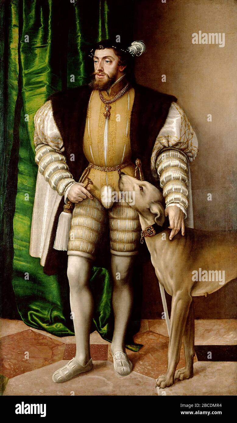 Karl V. (1500 - 1558) Heiliger römischer Kaiser und Erzkönig von Österreich von 1519, König von Spanien (Kastilien und Aragon) von 1516, und Herr der Niederlande als titulierter Herzog von Burgunden von 1506. Stockfoto