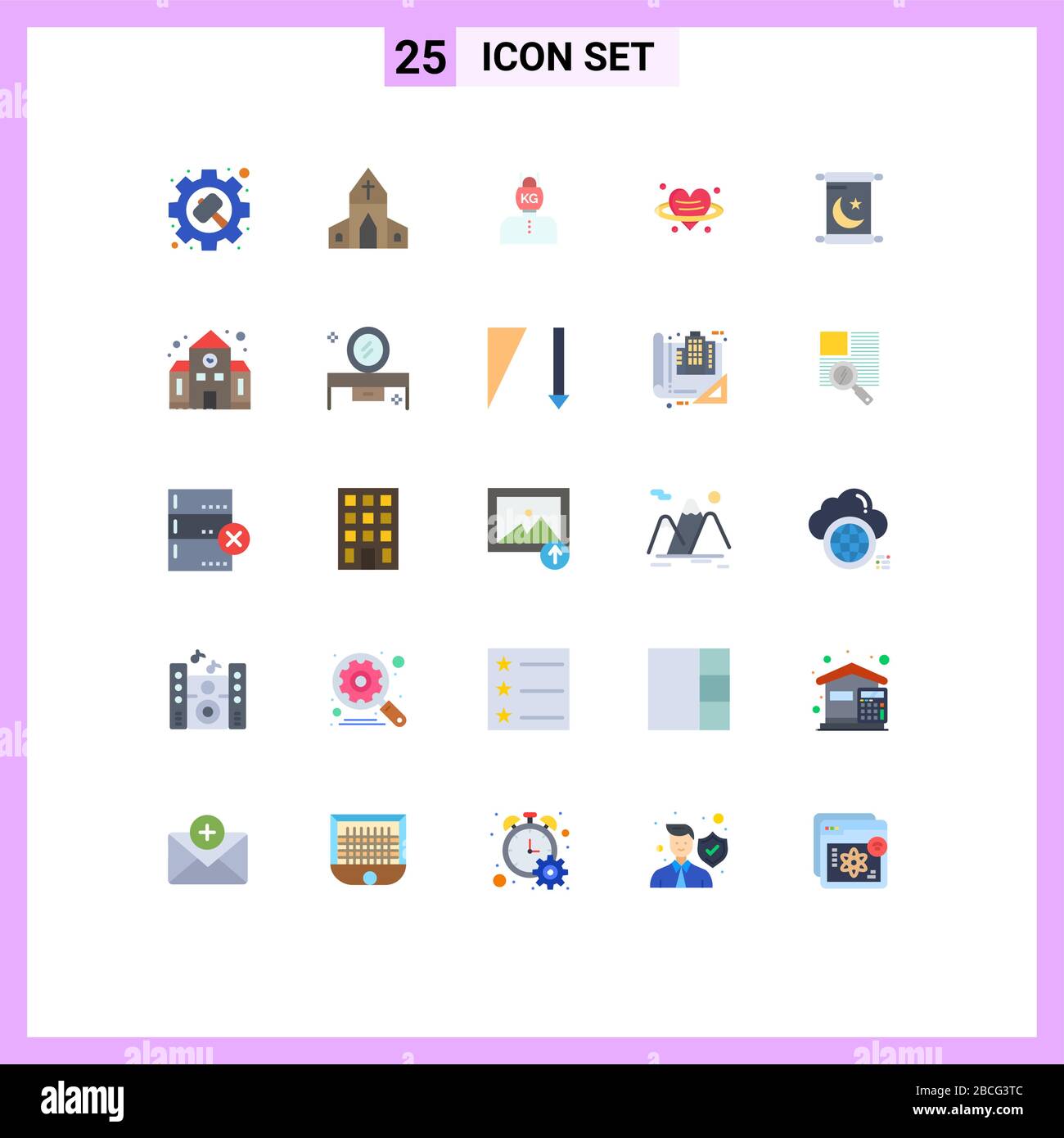 Set aus 25 modernen UI-Symbolen Symbole Zeichen für ramadan, valentine, Kopf, Liebe, Gewicht editierbare Vektor-Designelemente Stock Vektor
