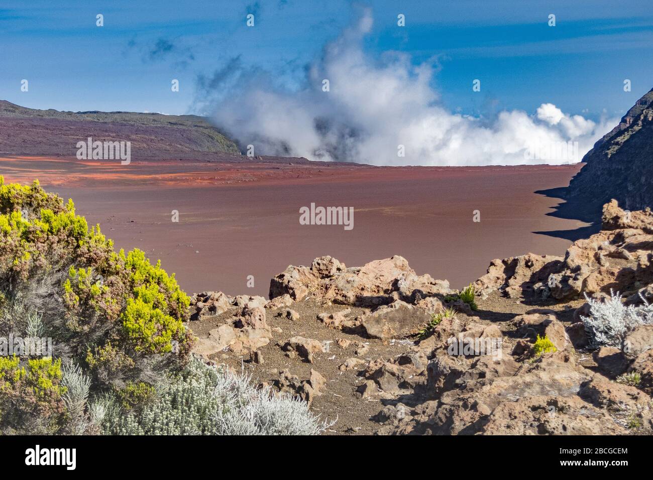 Piton de la Fournaise, sehr aktiver Vulkan auf der französischen Insel La Reunion im Indischen Ozean, Landschaftsfotografie Stockfoto