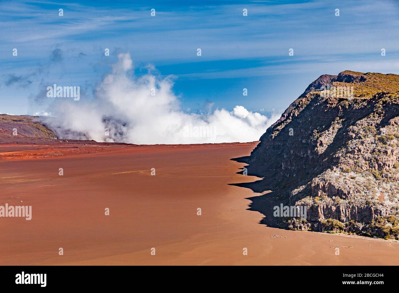 Piton de la Fournaise, sehr aktiver Vulkan auf der französischen Insel La Reunion im Indischen Ozean, Landschaftsfotografie Stockfoto