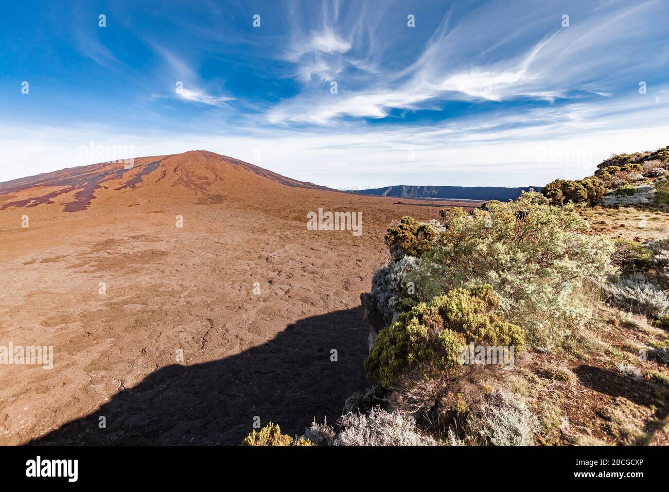 Piton de la Fournaise, sehr aktiver Vulkan auf der französischen Insel La Reunion im Indischen Ozean, Landschaftsfotografie Stockfoto