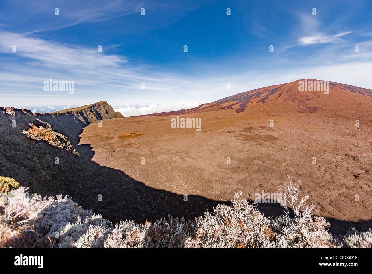 Piton de la Fournaise, sehr aktiver Vulkan auf der französischen Insel La Reunion im Indischen Ozean, Landschaftsfotografie Stockfoto