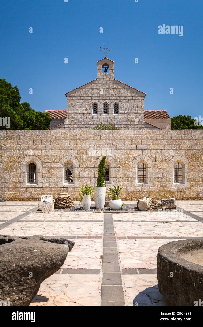 Die Kirche der Vermehrung der Brote und Fische, Tabgha nahe dem See Genezareth, Israel, Naher Osten. Stockfoto