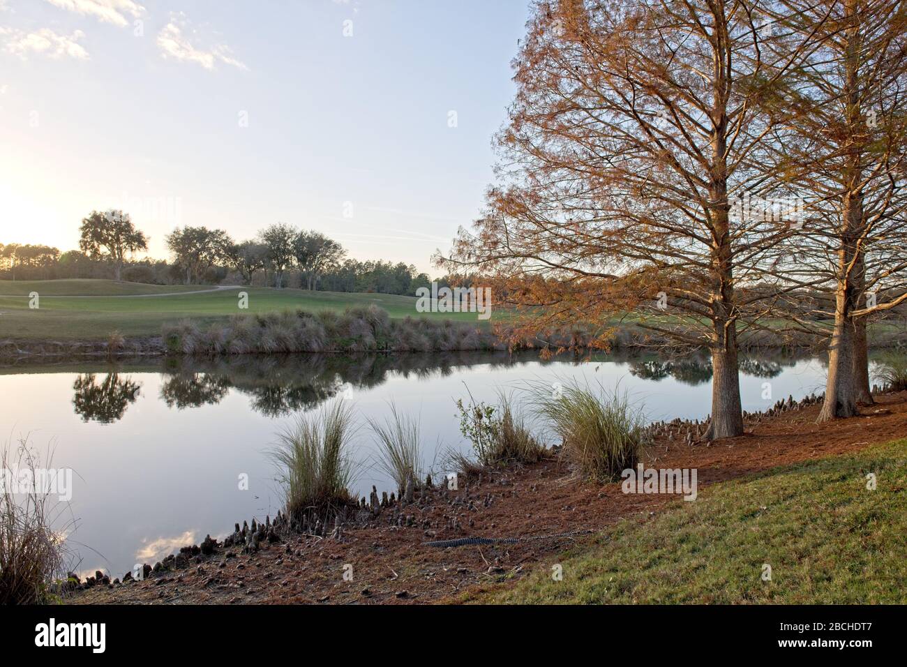 Ein Blick auf den See und die grüne Landschaft in den Grand Villas im World Golf Village in St. Augustine, Florida USA Stockfoto