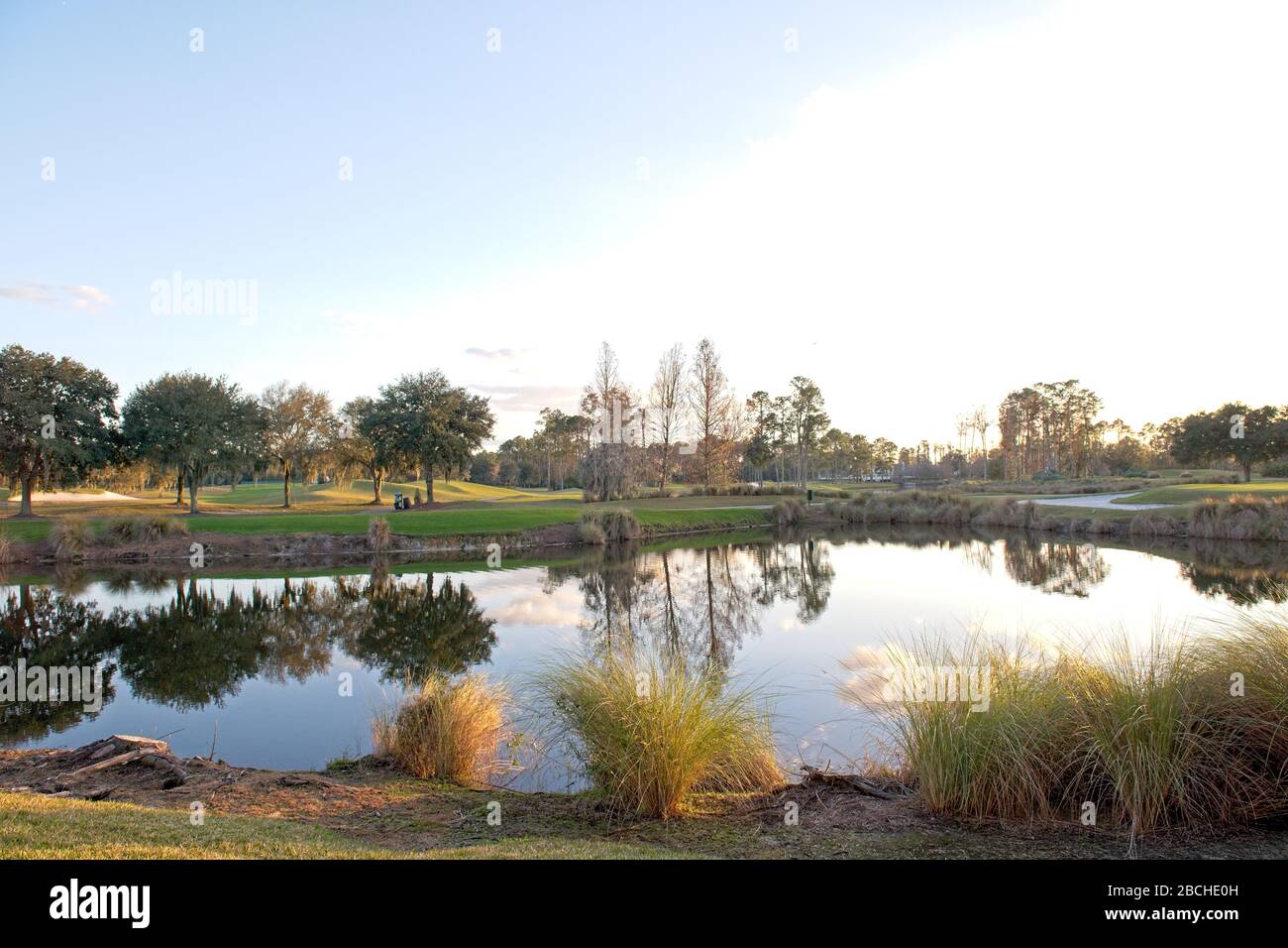 Ein Blick auf den See und die grüne Landschaft in den Grand Villas im World Golf Village in St. Augustine, Florida USA Stockfoto