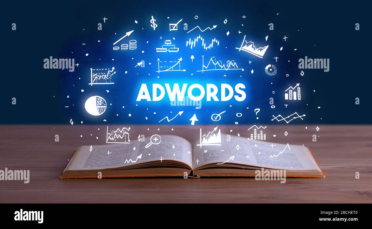 ADWORDS Inschrift aus einem offenen Buch, Business Konzept Stockfoto