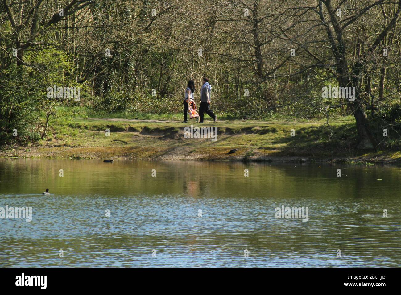 London, Großbritannien - 31. März 2020: Ein paar Menschen sahen Walkiing im Wantead-Park, als die Temperierung über das Wochenende Anstieg. Während der Covid19-Sperre. Die Regierung hat der Öffentlichkeit geraten, aufgrund der Covid-19-Pandemie zu Hause in ganz Großbritannien zu bleiben, aber für wichtige Reisen für Grundlagen und Bewegung. Fotos: David Mbiyu/Alamy Live News Stockfoto