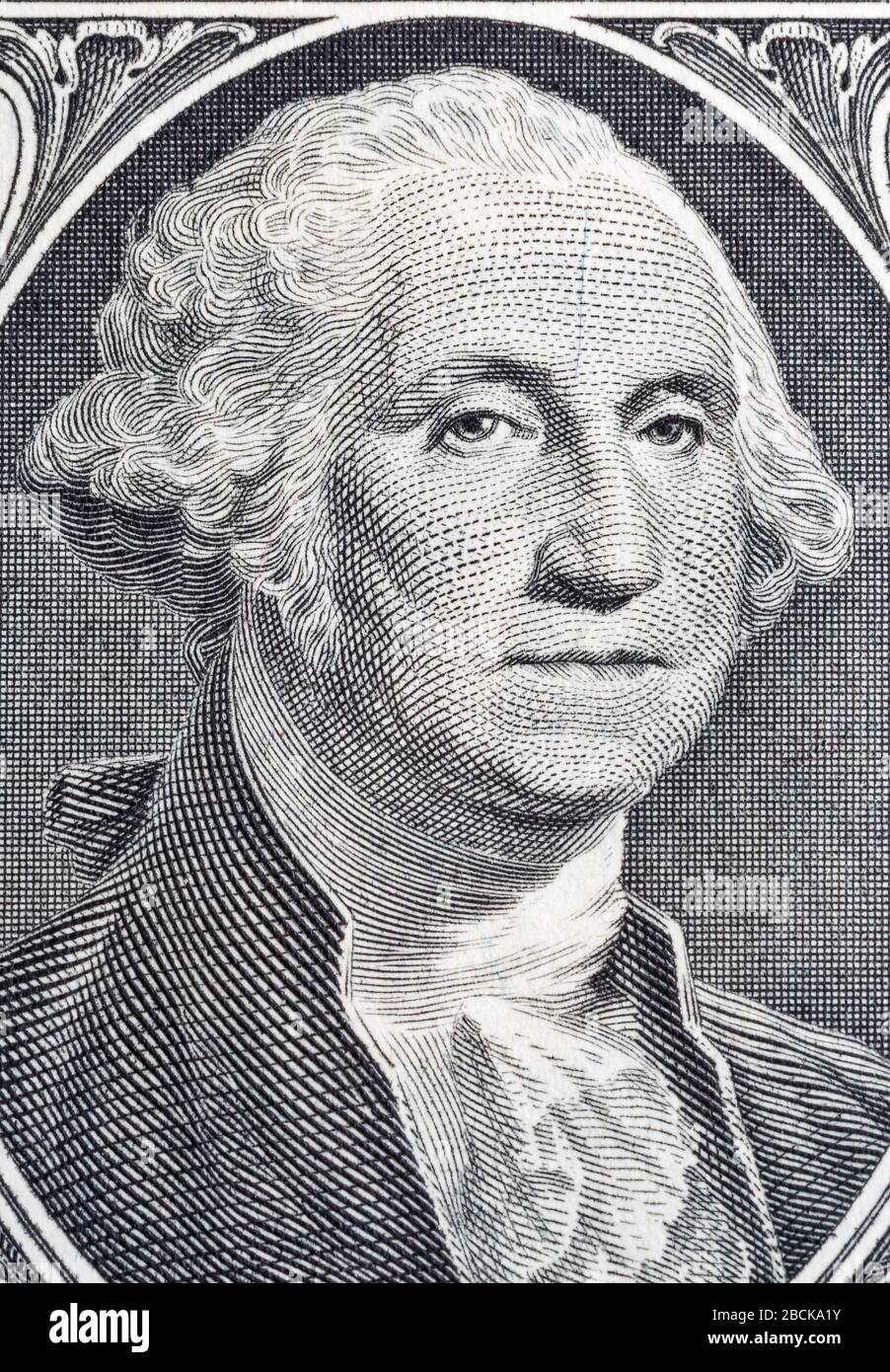 Makro-Porträt von George Washington US-präsident auf einem Dollar-Gesetz Stockfoto