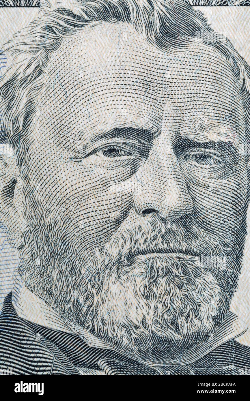 US-Präsident Ulysses gewährt Porträt über fünfzig Dollar Rechnung Makro Stockfoto