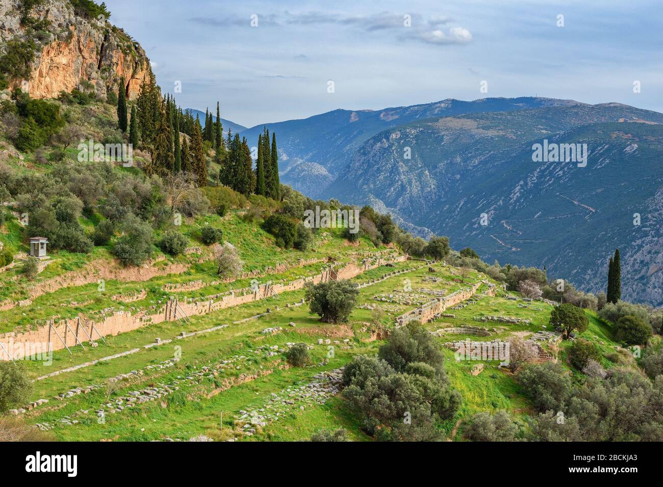 Die historische Stätte von Delphi ist ein erstaunlicher Ort. Es ist reich an griechischem Erbe und Kultur. Die Seite ist ein großartiger Ort, um Griechenland zu besuchen Stockfoto