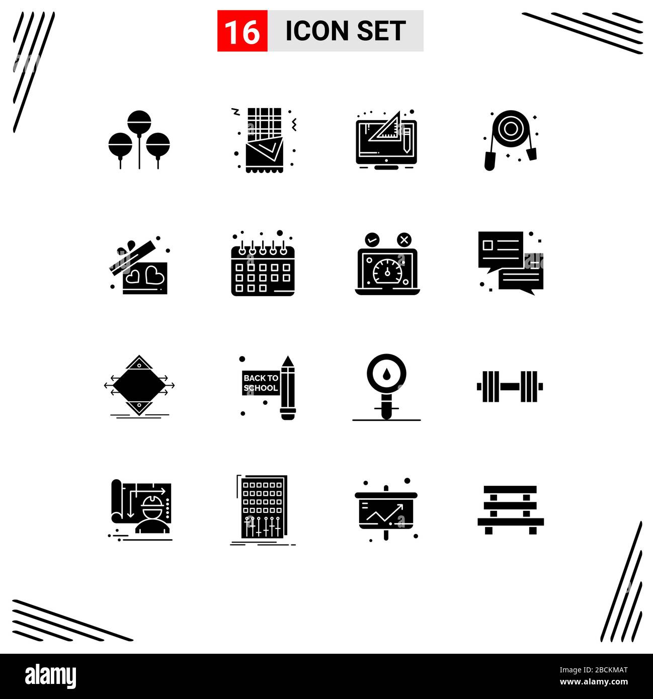 Satz von 16 modernen UI-Symbolen Symbole Zeichen für Herz, Geschenk, digital, Sanitär, mechanisch editierbare Vektor-Designelemente Stock Vektor