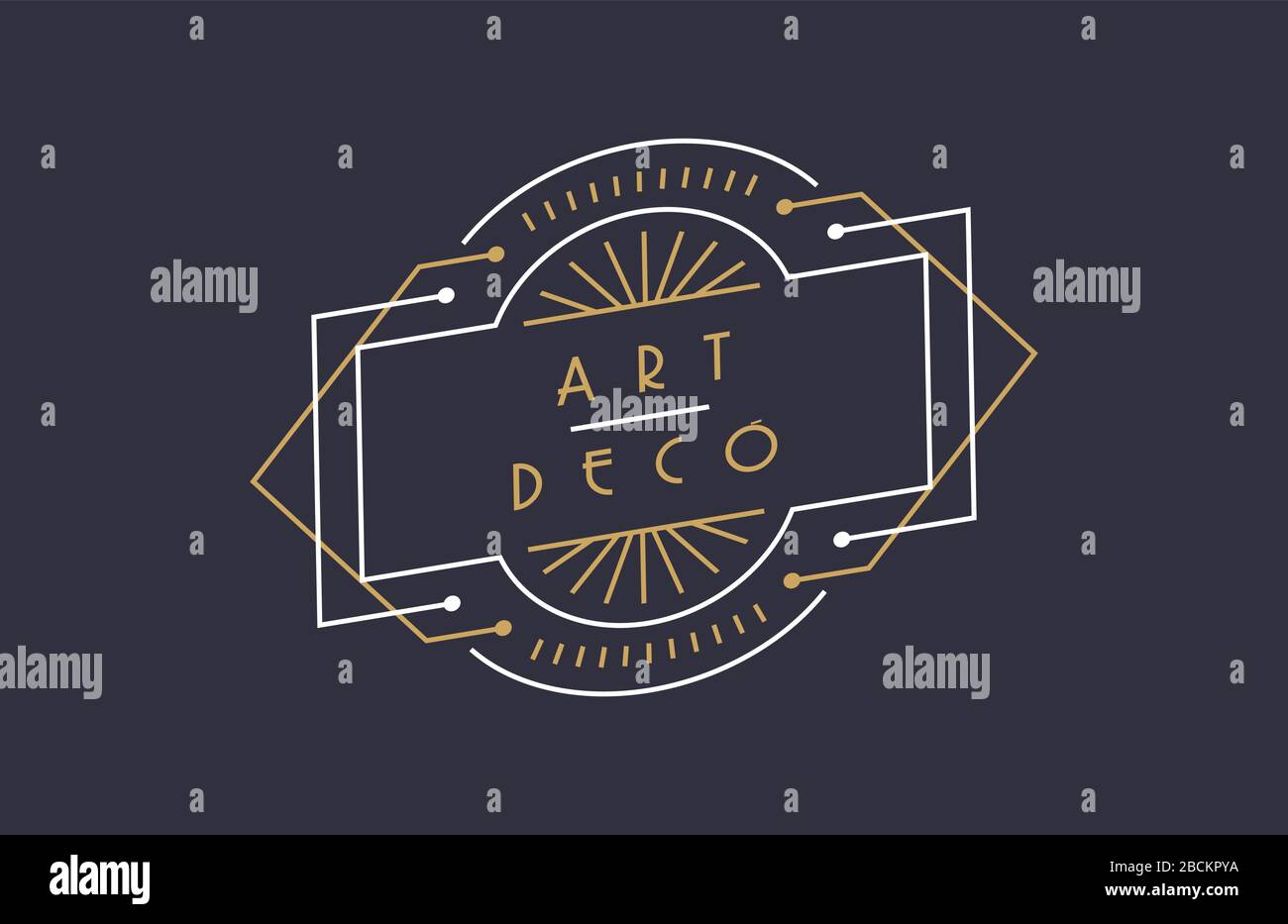Moderne Illustration mit geometrischem Rahmen im Art-Deco-Stil in Gold- und Schwarztönen. Luxuriöse goldene Grenze mit abstrakter Linienverzierung auf isoliertem Hintergrund. Stock Vektor