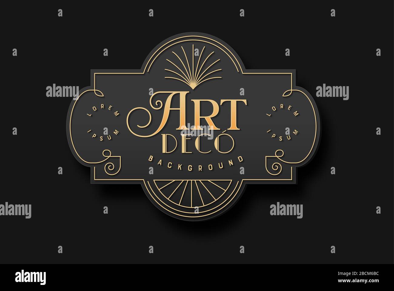 Gold und Schwarz Art Deco Hintergrundvorlage im Vintage-Stil. Isolierter Retro-3D-Rahmen mit traditioneller geometrischer Liniendekoration, Textzitat, verzierten B. Stock Vektor