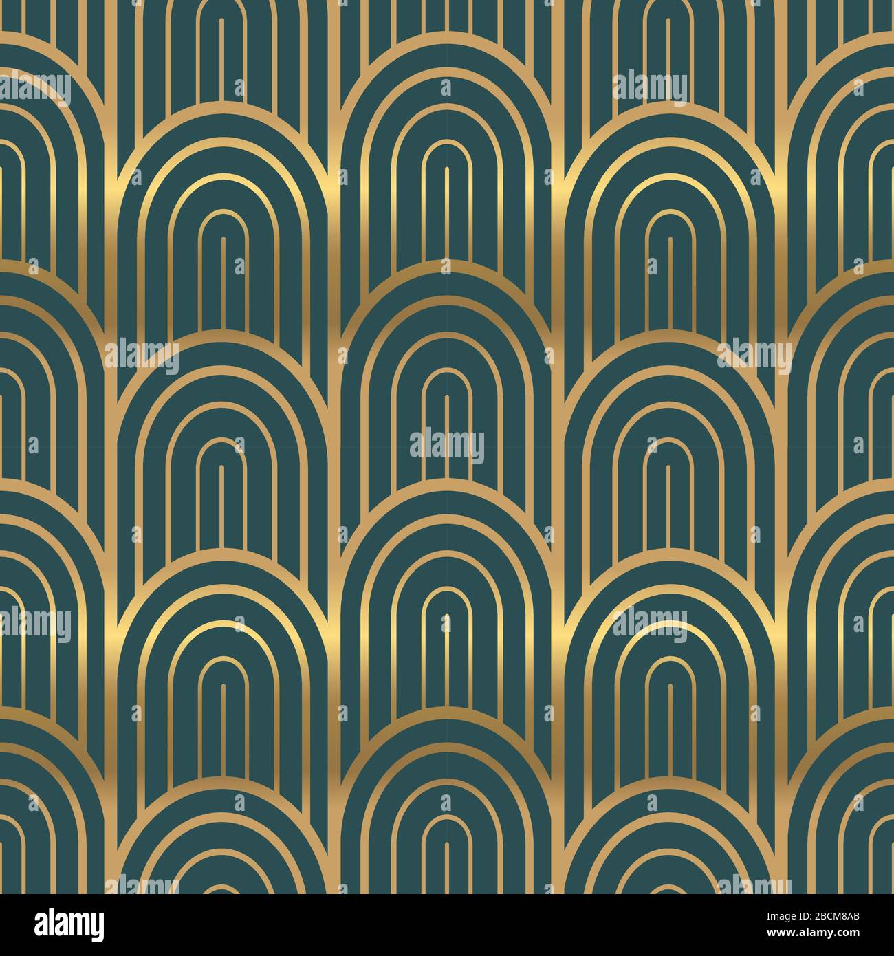 Goldfarbenes Deko-Design im Vintage-Stil mit nahtlosem Muster und Retro-Schmuck. Luxuriöser abstrakter Hintergrund in goldener Farbe. Klassische geometrische Modetextur Stock Vektor