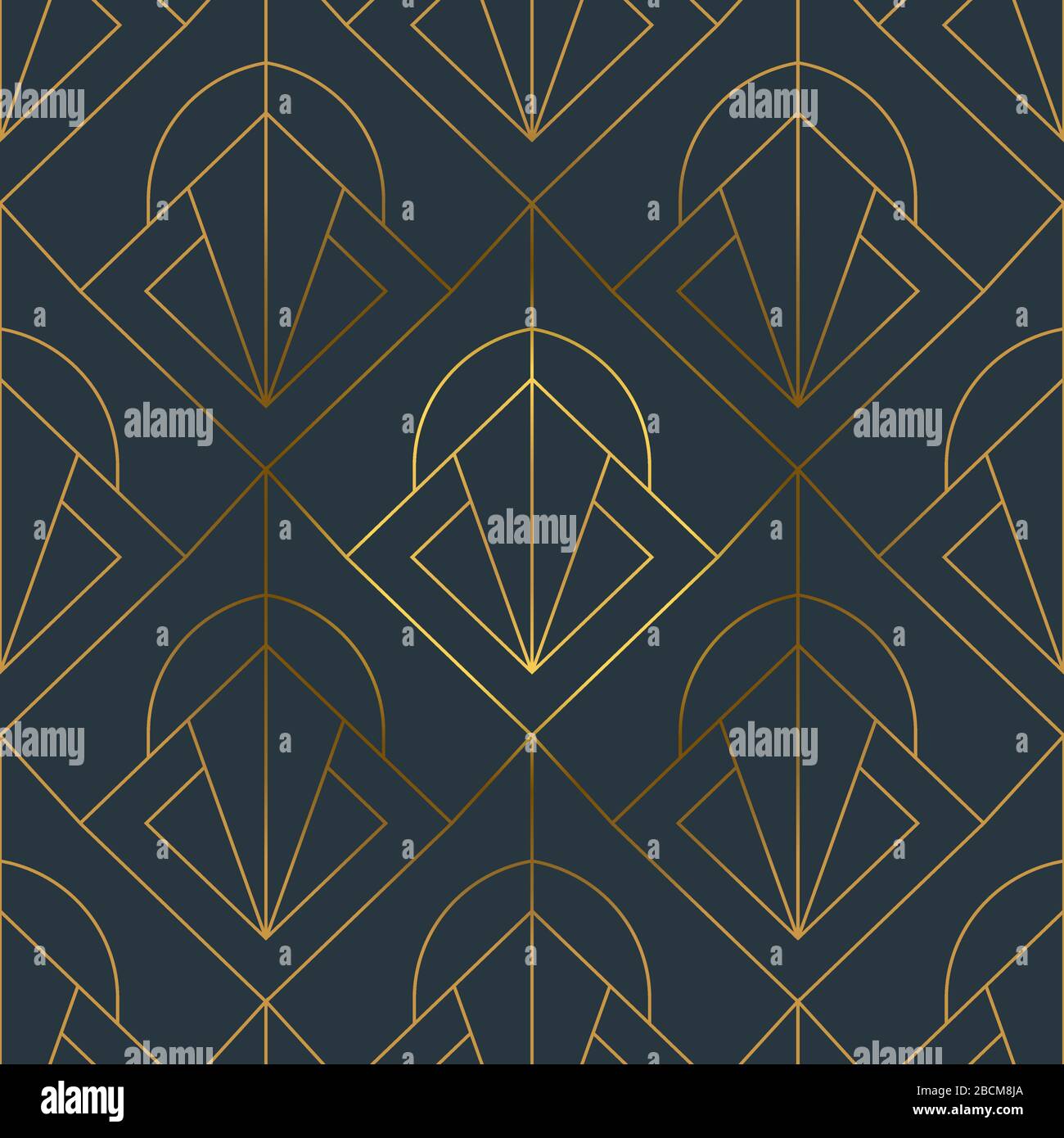 Goldfarbenes Deko-Design im Vintage-Stil mit nahtlosem Muster und Retro-Schmuck. Luxuriöser abstrakter Hintergrund in goldener und schwarzer Farbe. Minimalistisches geometrisches li Stock Vektor