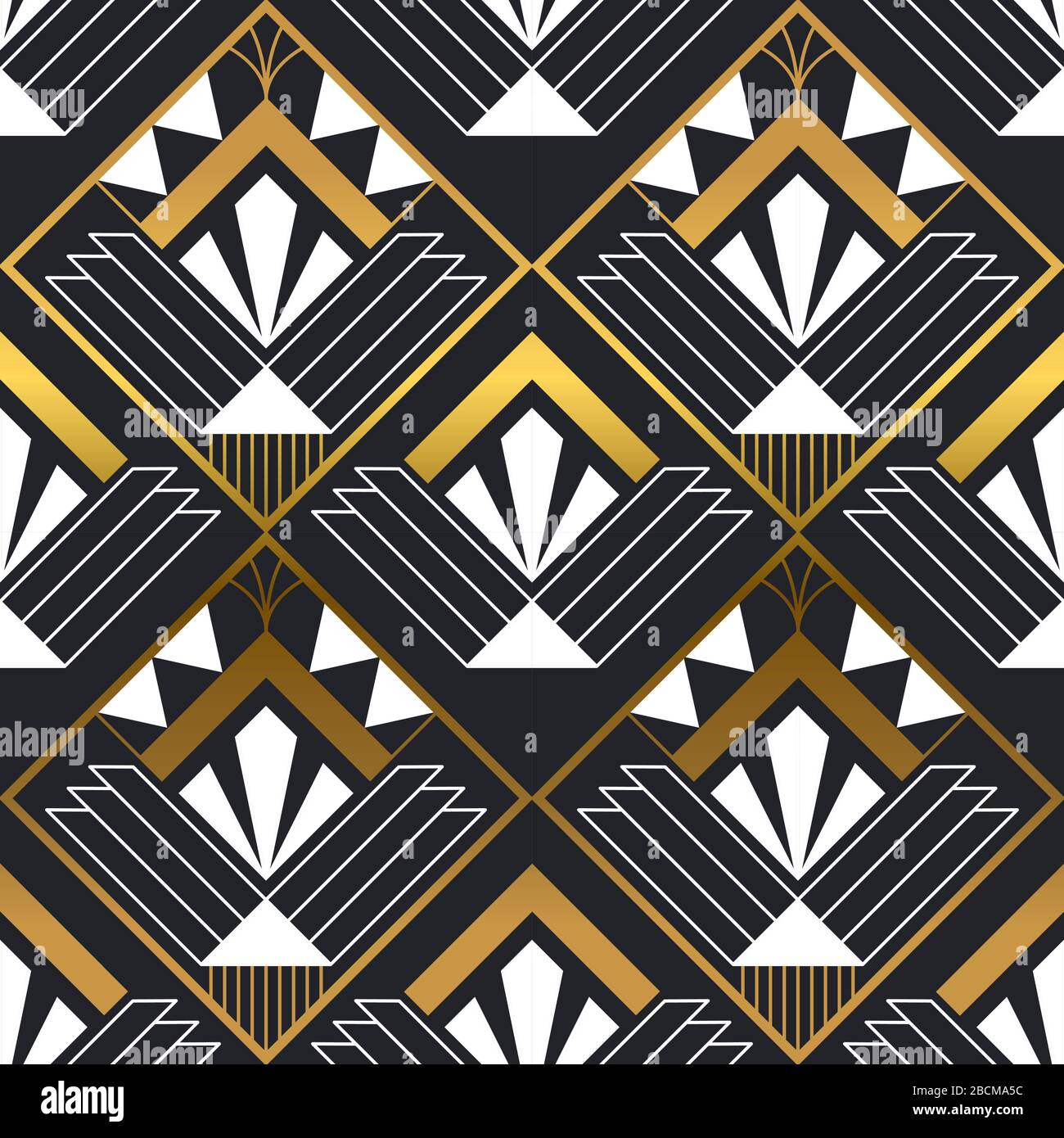 Gold Art Deco Vintage nahtloses Muster mit Retro-Zierdessin. Luxuriöser abstrakter Hintergrund in goldener und schwarzer Farbe. Klassischer alter hollywood-stil t Stock Vektor