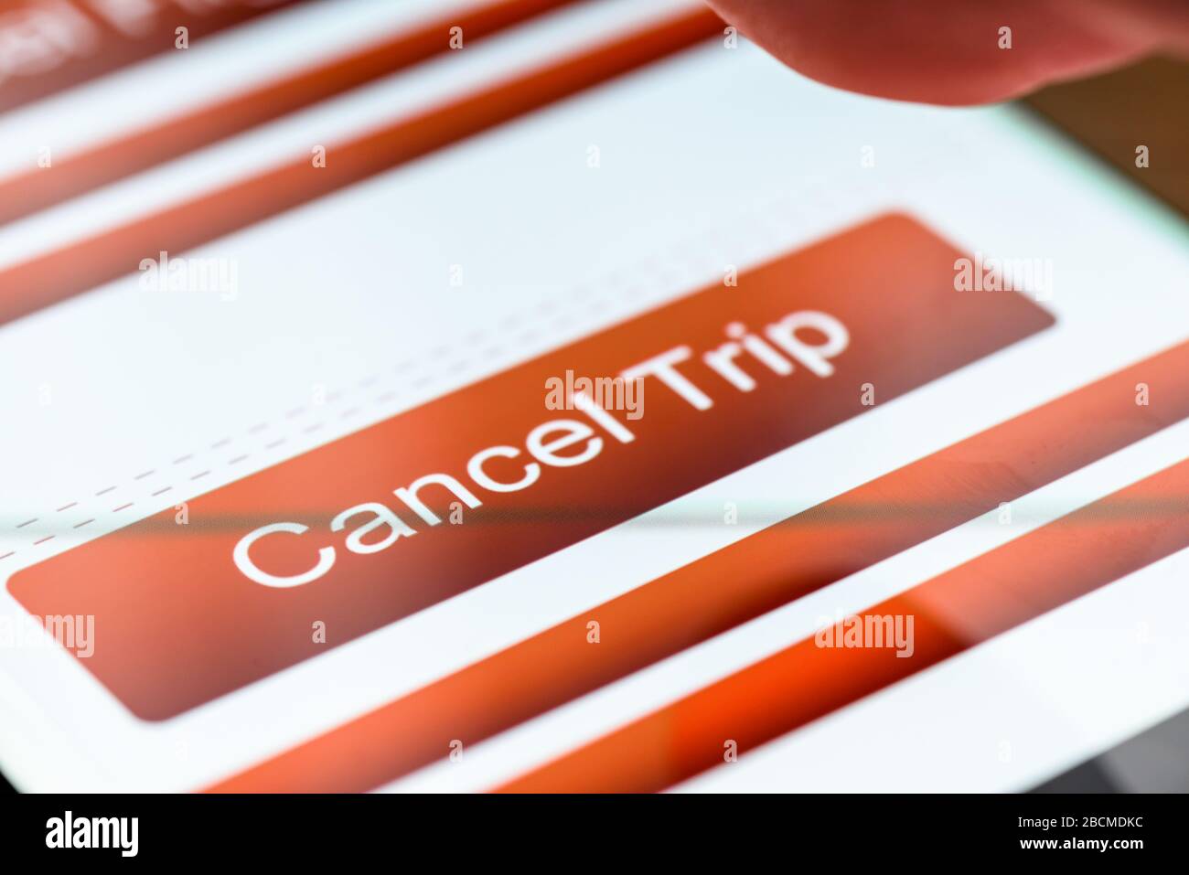 Schaltfläche "Reisetext abbrechen" auf dem Smartphone-Bildschirm Stockfoto