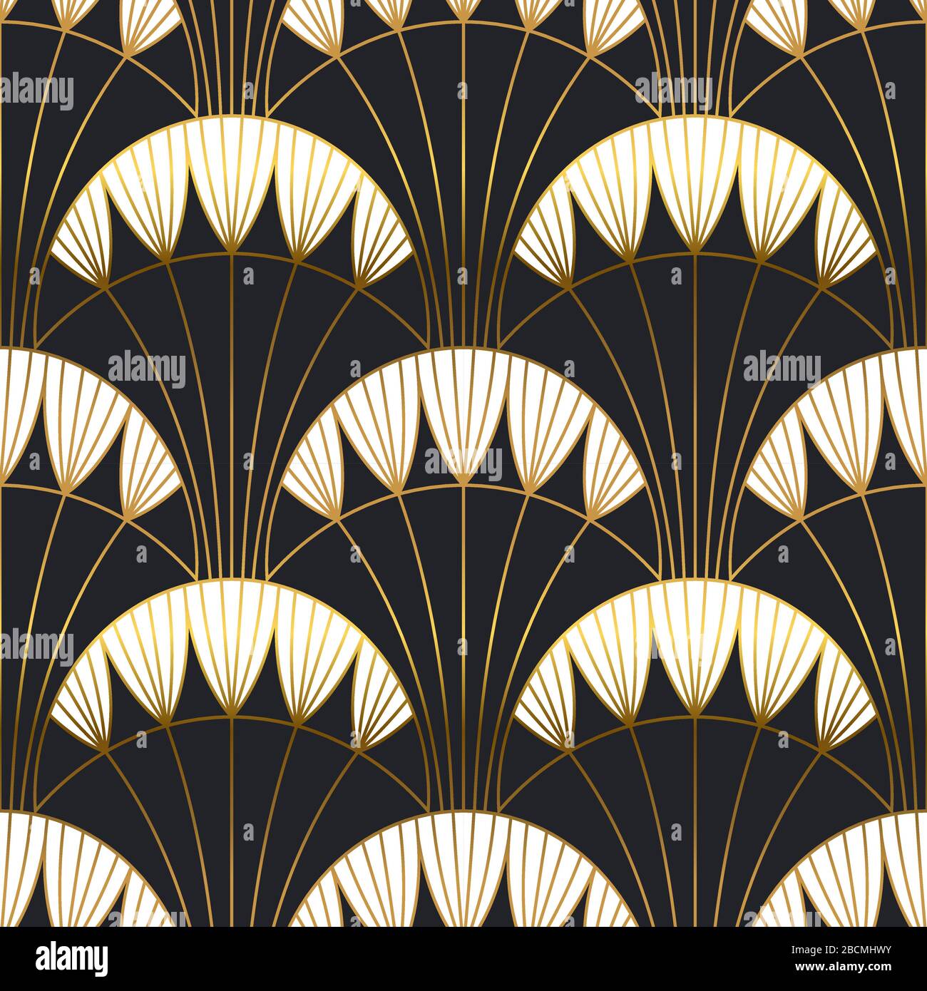 Goldfarbenes Deko-Design im Vintage-Stil mit nahtlosem Muster und Retro-Schmuck. Luxuriöser abstrakter Hintergrund in goldener Farbe. Klassische geometrische Modetextur Stock Vektor