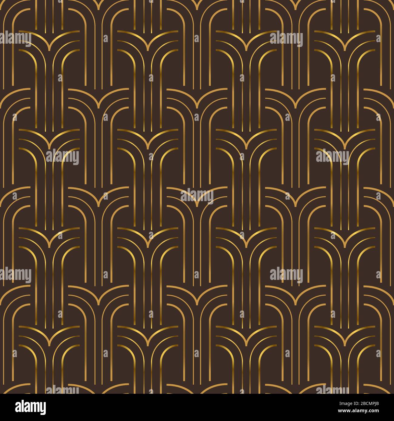 Goldfarbenes Deko-Design im Vintage-Stil mit nahtlosem Muster und Retro-Schmuck. Luxuriöser abstrakter Hintergrund in goldener Farbe. Klassische geometrische Modetextur Stock Vektor