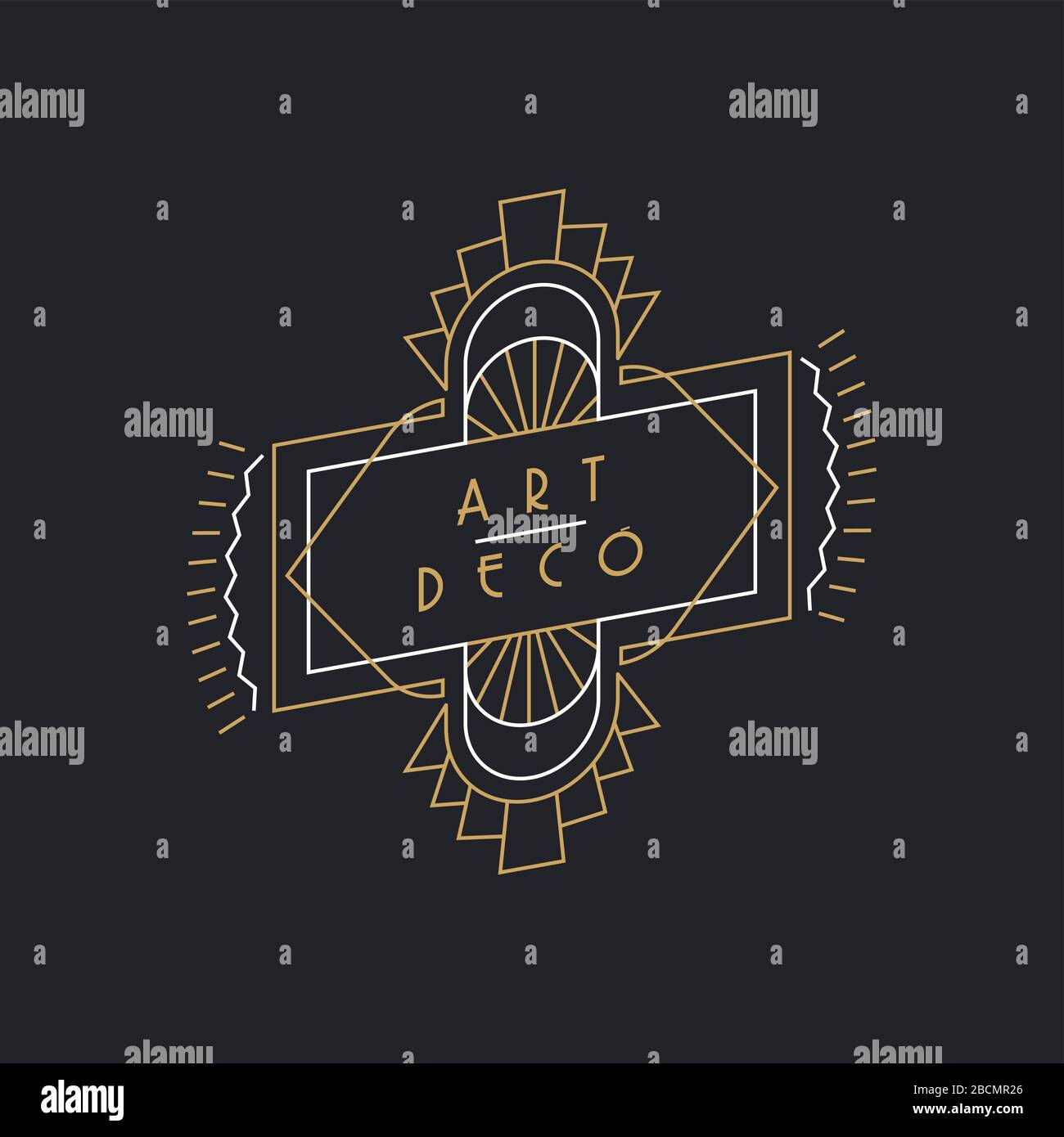 Moderne Illustration mit geometrischem Rahmen im Art-Deco-Stil in Gold- und Schwarztönen. Eleganter goldener Rand mit abstrakter Linienverzierung auf isoliertem Hintergrund Stock Vektor