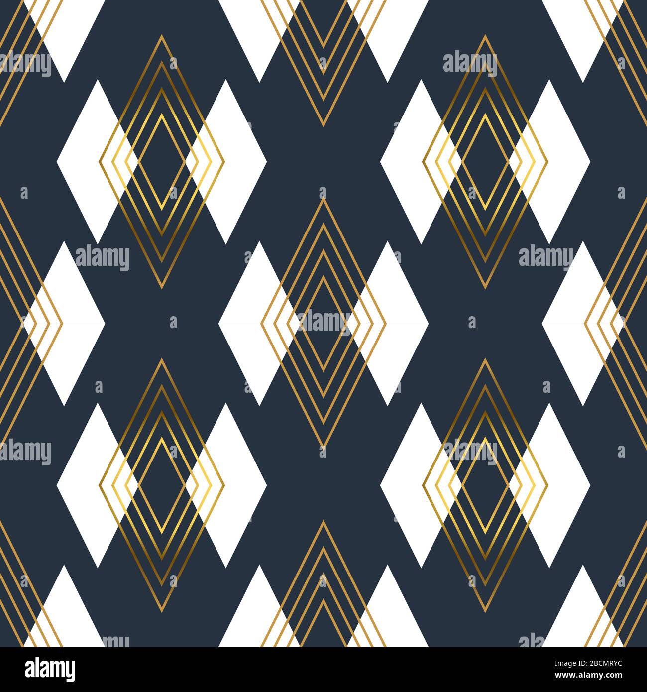 Goldfarbenes Deko-Design im Vintage-Stil mit nahtlosem Muster und Retro-Schmuck. Luxuriöser abstrakter Hintergrund in goldener Farbe. Klassische geometrische Linie Rhombus te Stock Vektor