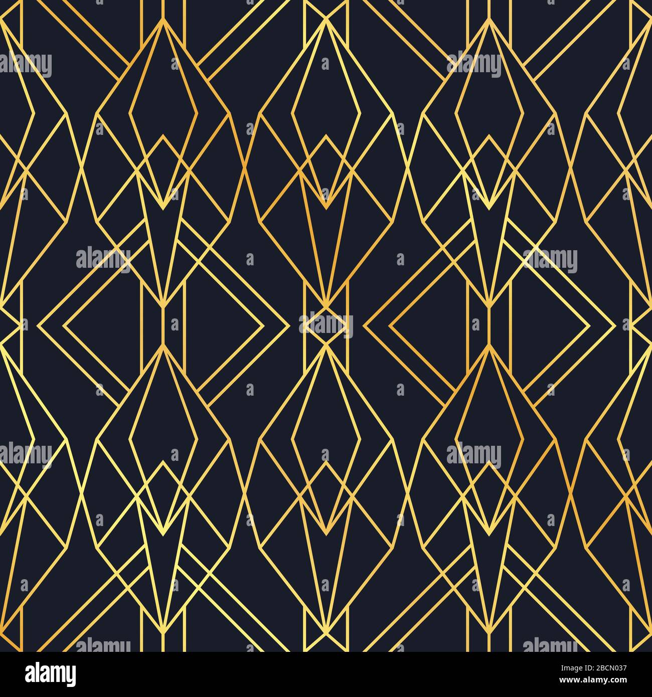 Goldfarbenes Deko-Design im Vintage-Stil mit nahtlosem Muster und Retro-Schmuck. Luxuriöser abstrakter Hintergrund in goldener und schwarzer Farbe. Klassische geometrische Textu Stock Vektor