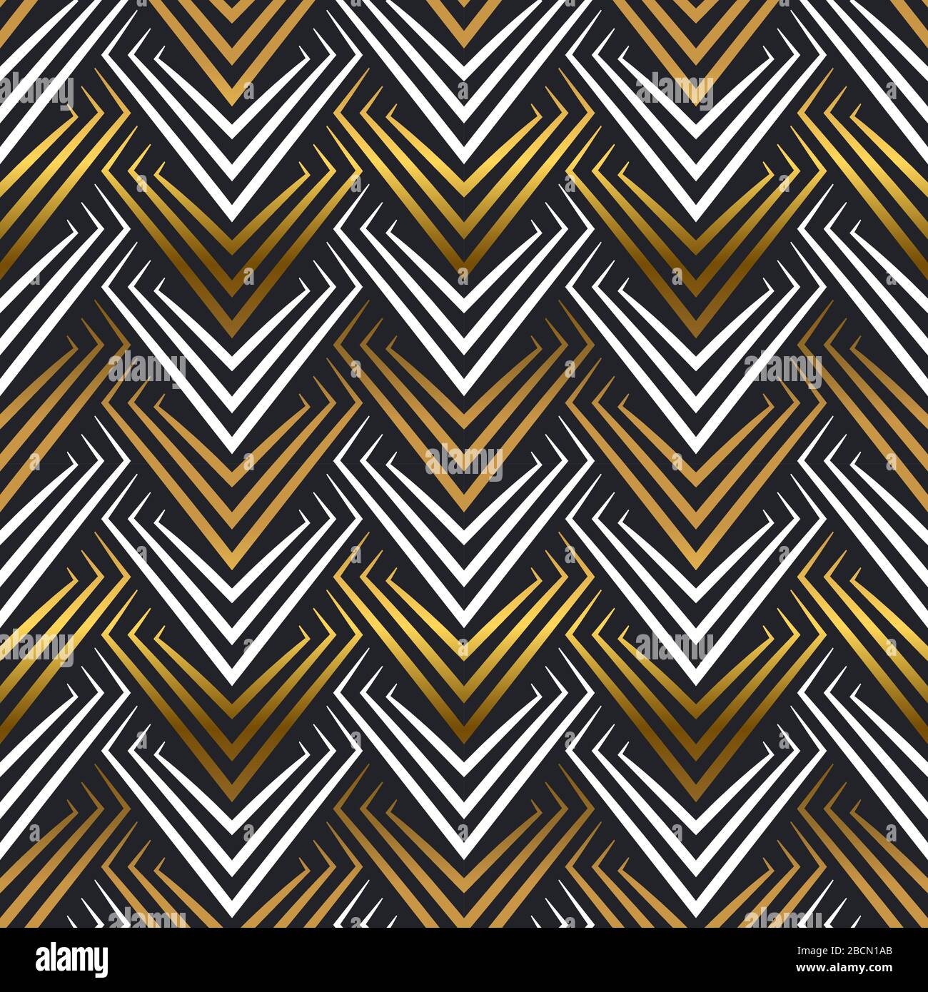 Goldfarbenes Deko-Design im Vintage-Stil mit nahtlosem Muster und Retro-Schmuck. Luxuriöser abstrakter Hintergrund in goldener und schwarzer Farbe. Klassischer geometrischer Fashi Stock Vektor