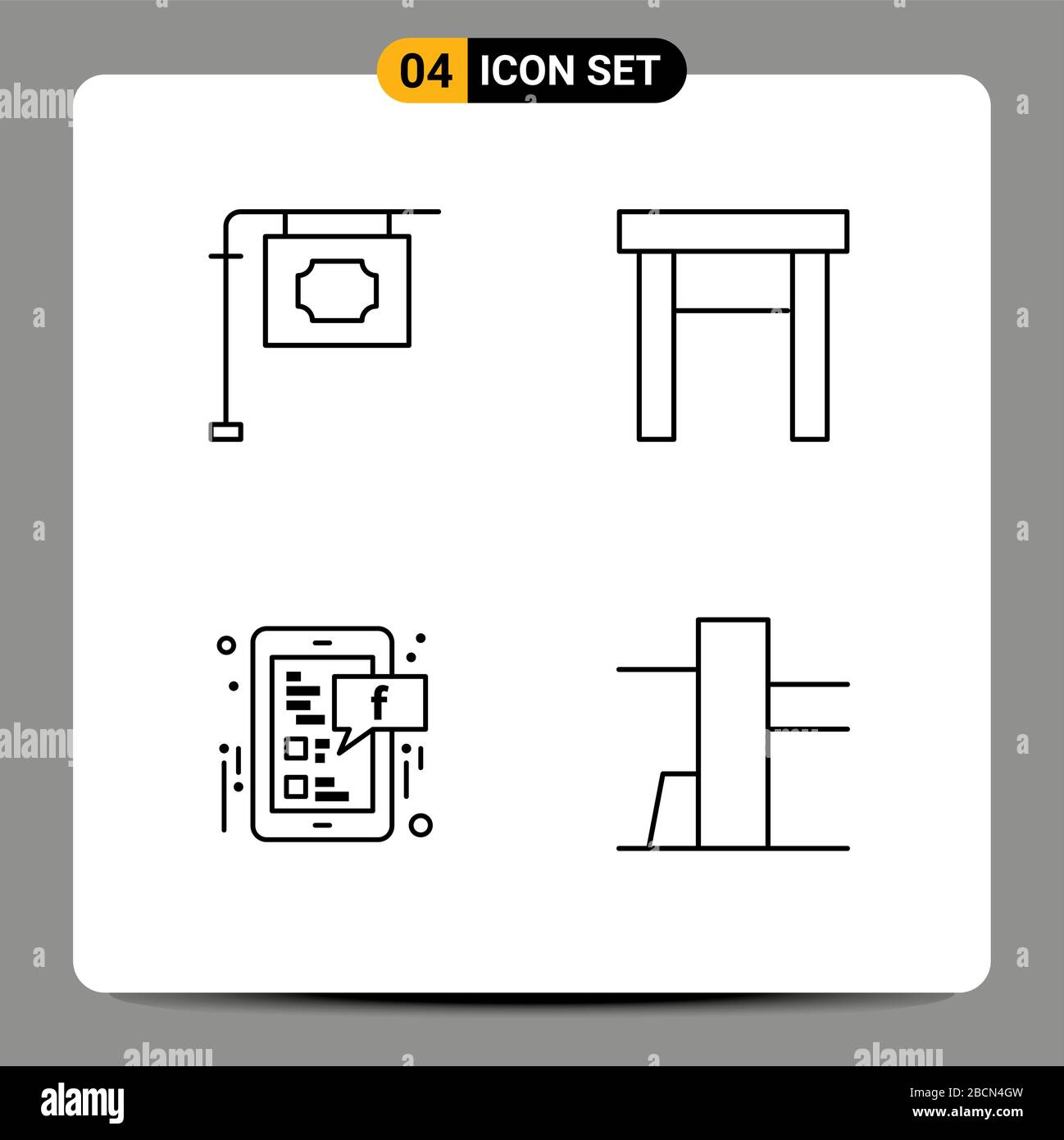 Piktogramm-Set mit 4 einfachen Filledline-Flat-Farben von Zeichen, sozialen Medien, Möbeln, Hockern, Werkzeugen und Utensilien editierbare Vector Design-Elemente Stock Vektor