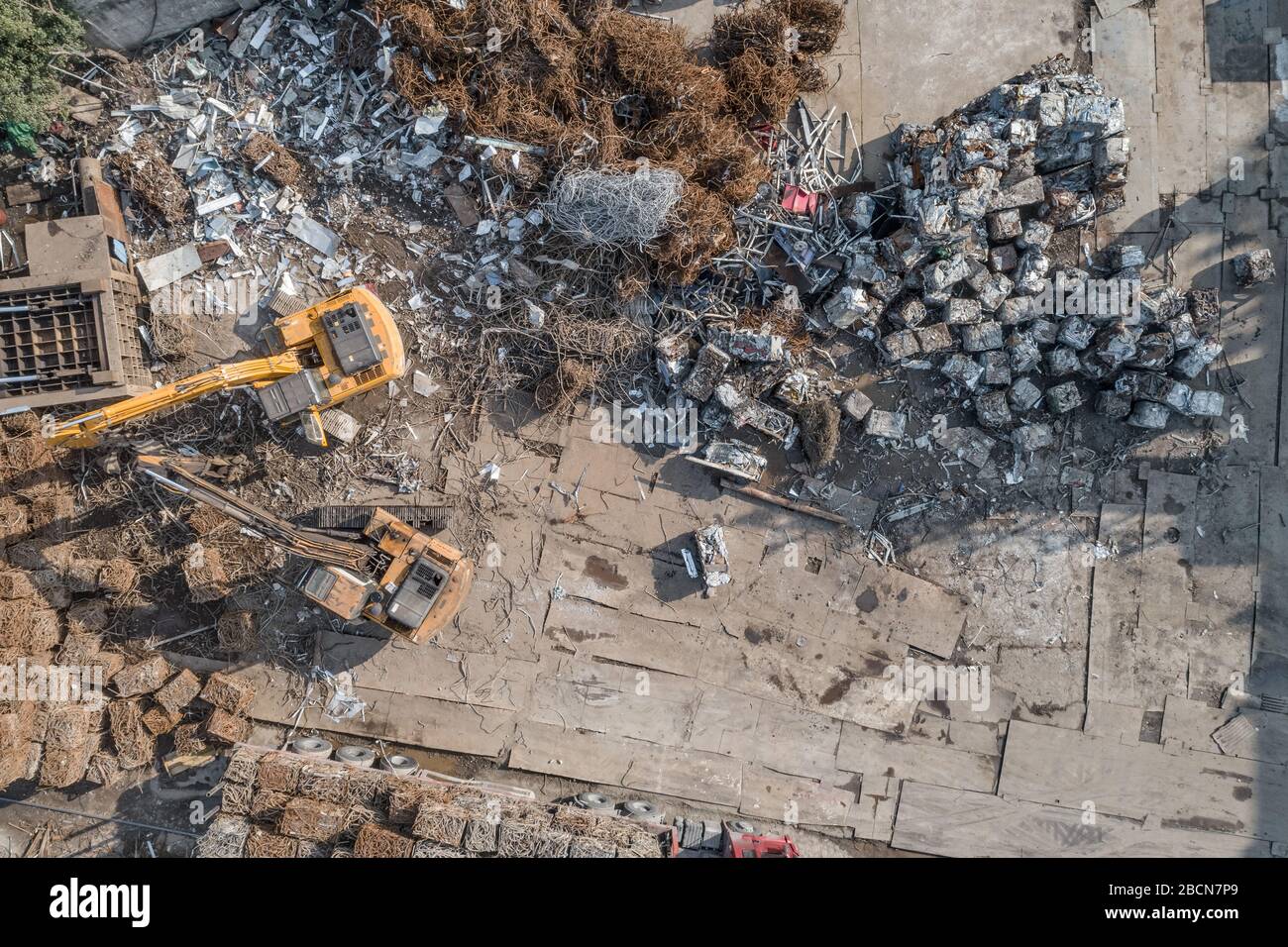 Luftaufnahme des Altmetall-Recycling-Yards Stockfoto