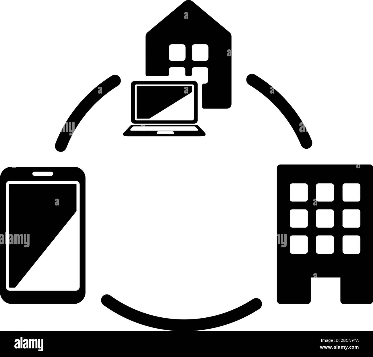 Telearbeit, Fernarbeiten ( Corona-Virus /Kovid-19 / Grippe / Influenza ) Vektorsymbol Abbildung Stock Vektor