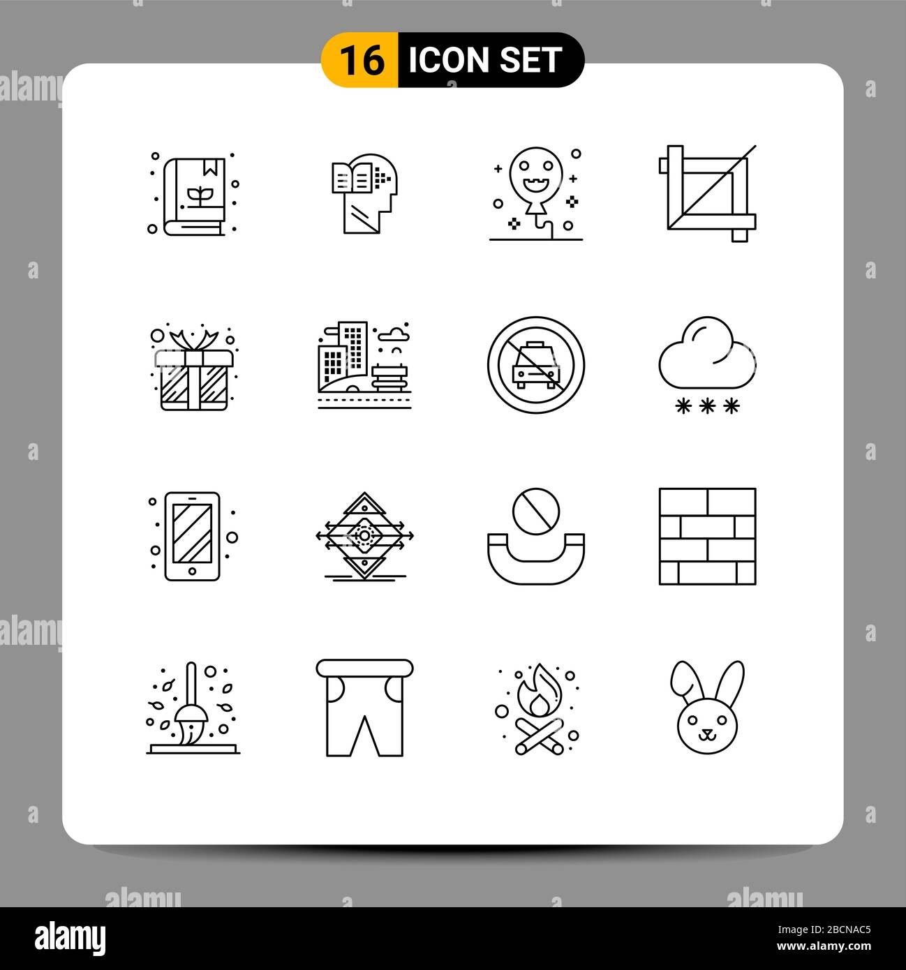 Satz von 16 modernen UI-Symbolen Symbole Zeichen für Stadt, Liebe, halloween, Gegenwart, grafische editierbare Vektor-Design-Elemente Stock Vektor