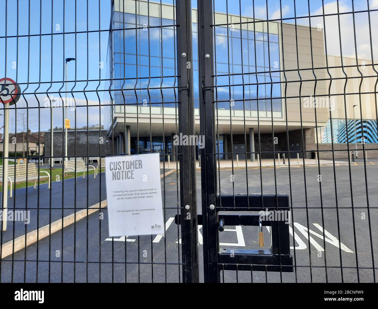 Belfast, Co-down/Nordirland - 3. April 2020 Belfast Leisure Centre Lockdown während der andauernden Covid-19-Pandemie Stockfoto
