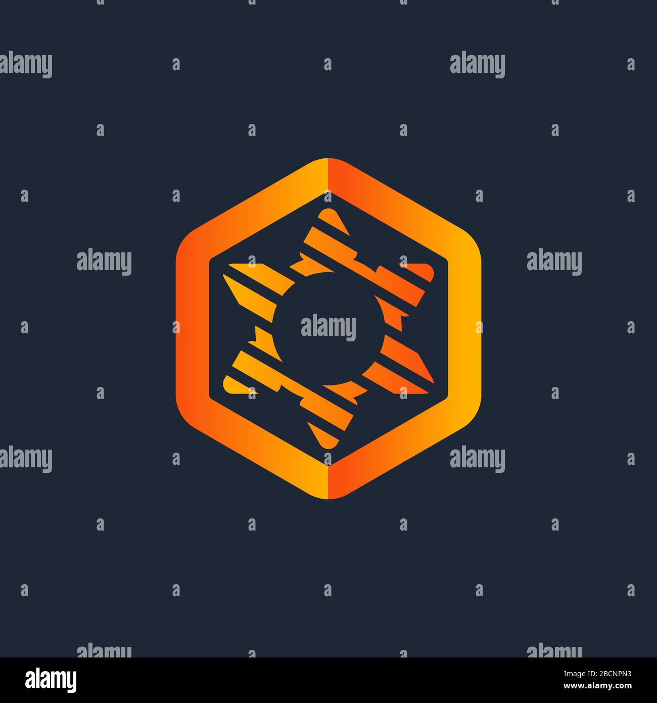 Sechseckiges Logo. Tech-Logo. Technologielogo. Arbeitslogo. Entwicklerlogo Stock Vektor
