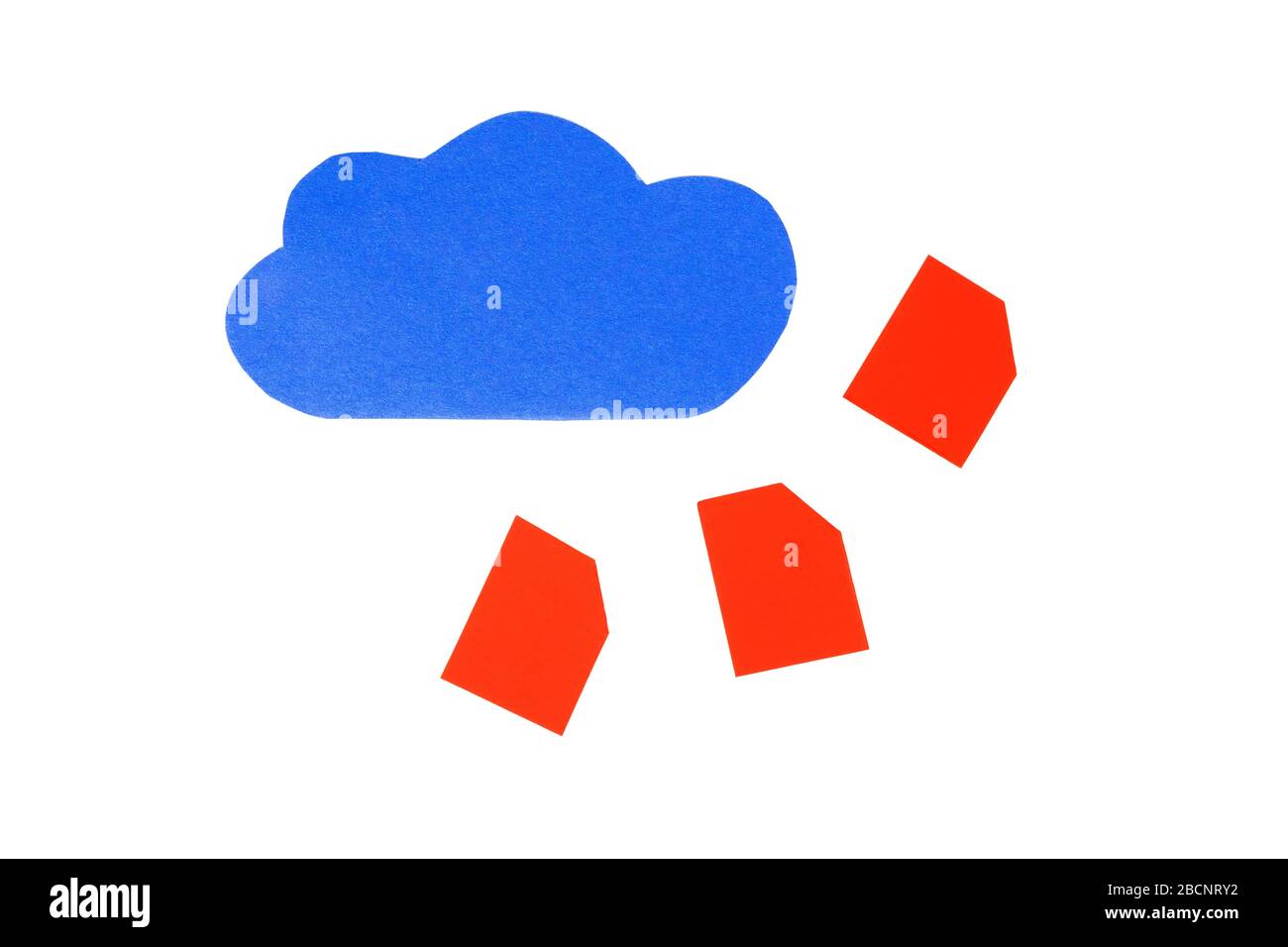 Rote Ordner, Dateien in der Cloud abstrakt, einfache Papierausschnitte, Symbol für Cloud-Datenspeicher, Cloud-Computing-Vorgänge vereinfachte Technologie einfach Stockfoto