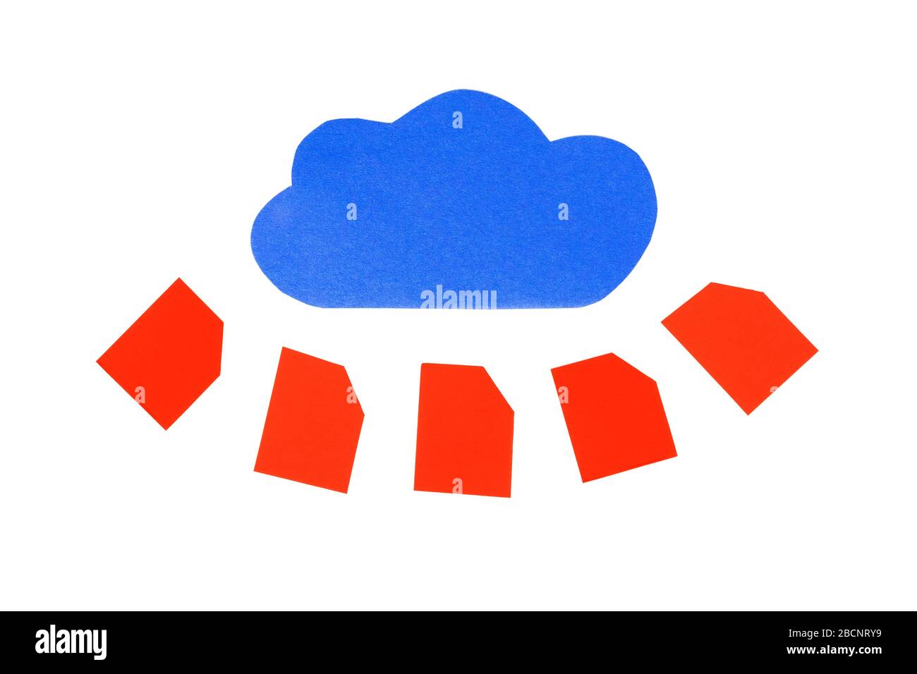 Rote Ordner, viele Dateien in der Cloud abstrakt, Symbol für das Hochladen von Cloud-Daten, Cloud-Computing-Technologie simplizial minimaler vereinfachter Big-Data-Konz Stockfoto