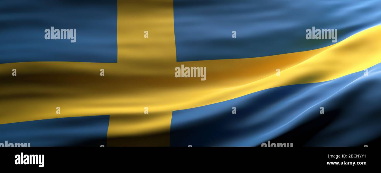 Symbol für Schweden. Schwedische Nationalflaggen winken Texturhintergrund, Banner. 3D-Abbildung Stockfoto