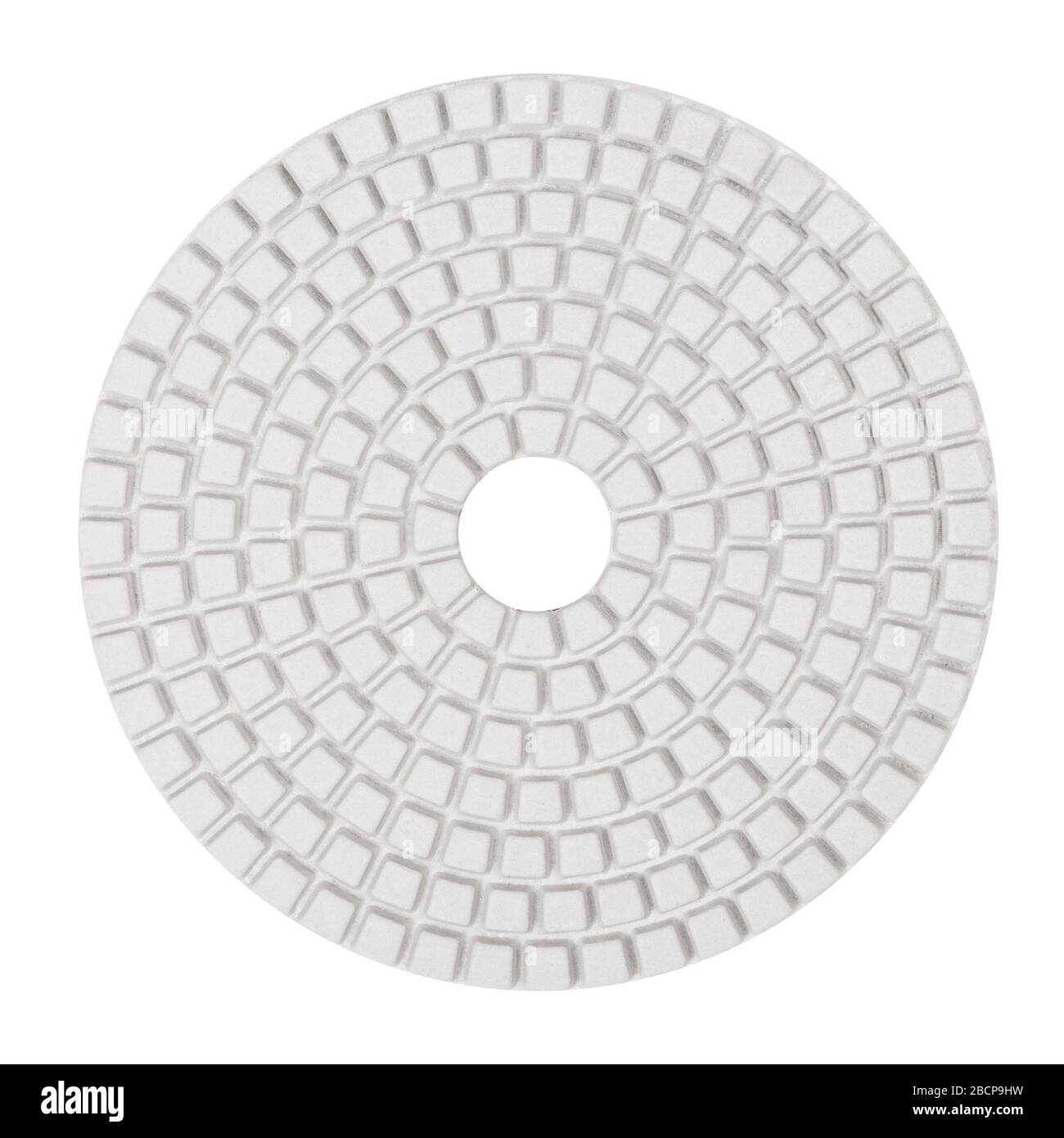 Rautenförmige, flexible Schleifscheibe für Schleifmaschinen, isoliert auf weißem Hintergrund Stockfoto