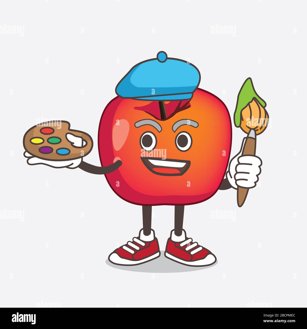 Eine Illustration von Crab Apple Cartoon Maskottchen Figur Maler Stil mit Kunst Pinsel Stockfoto