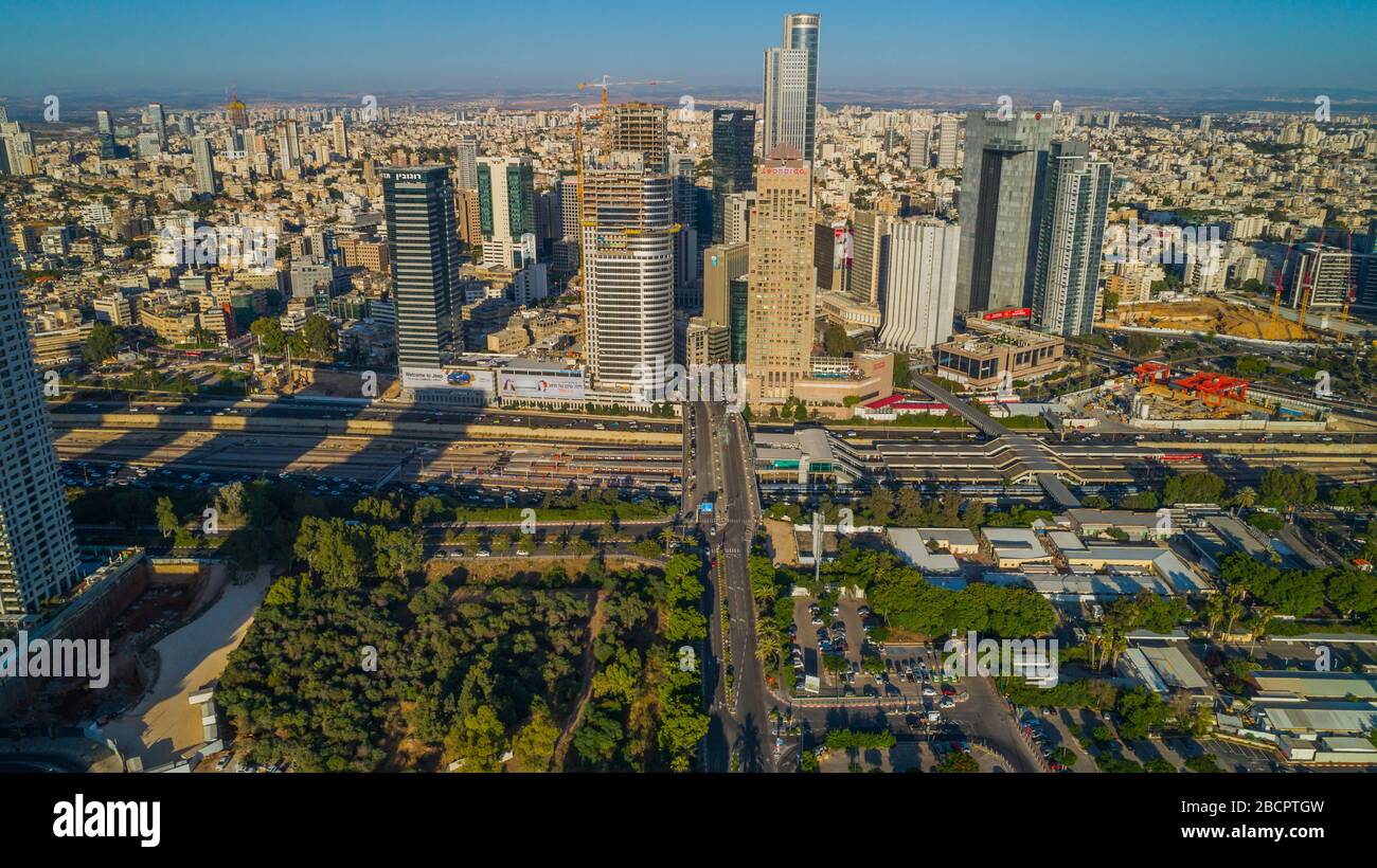 Tel Aviv-Ramat Gan Stadtzentrum Luftaufnahme Drohne Stockfoto