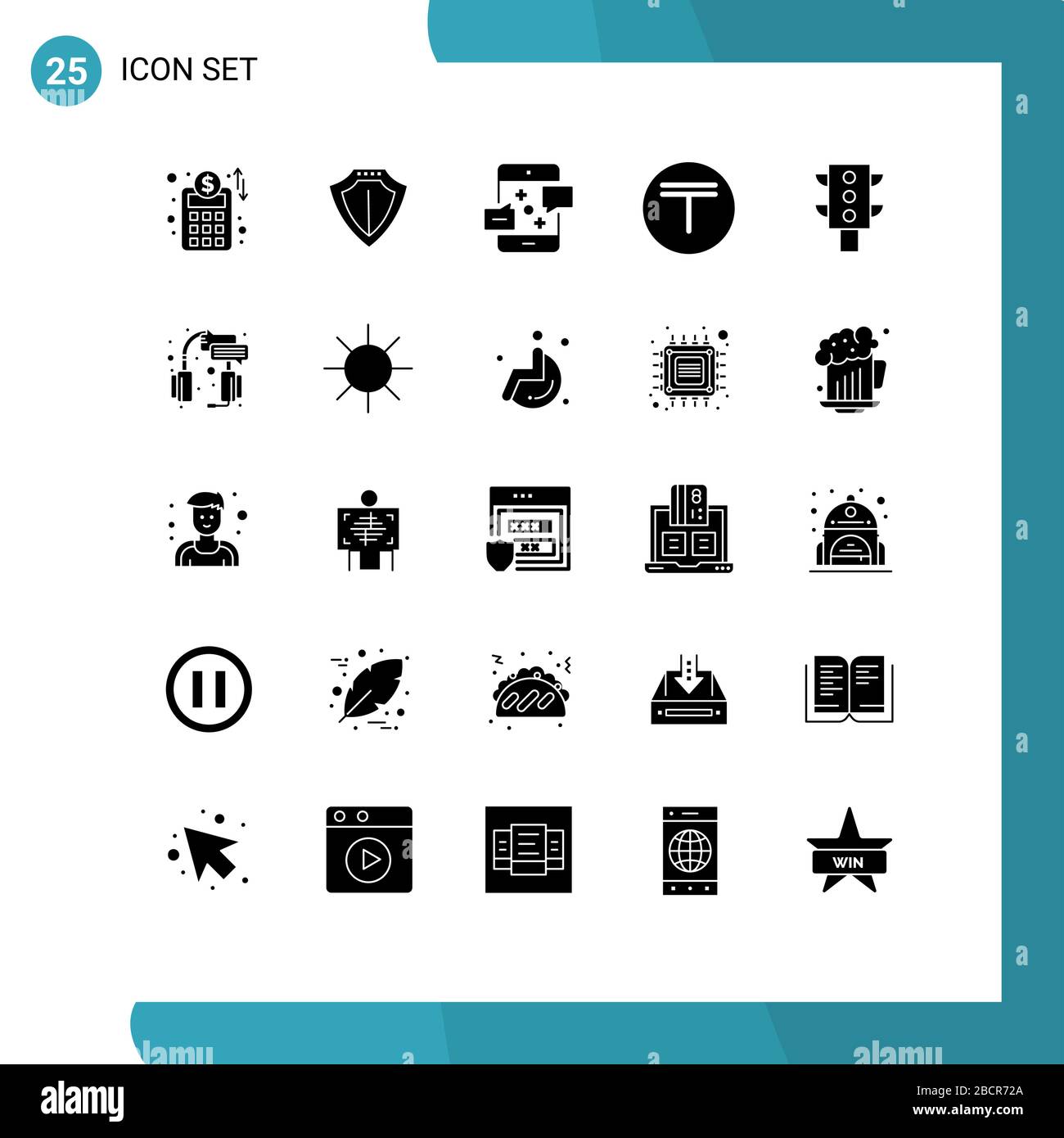 25 User Interface Solid Glyph Pack mit modernen Zeichen und Symbolen für Verkehr, Geld, Verbindung, kasachstan, Tenge Editable Vector Design Elements Stock Vektor