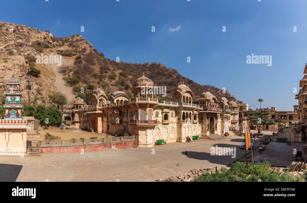 Hanuman Ji Tempel im Galta Ji Komplex oder Monkey Temple, Indien, Jaipur Stockfoto