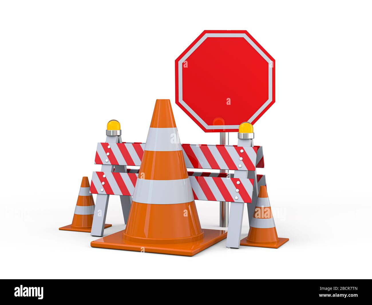 Anzeichen für Straßenarbeiten. Gefahrenwarnung. 3D-Rendering Stockfoto