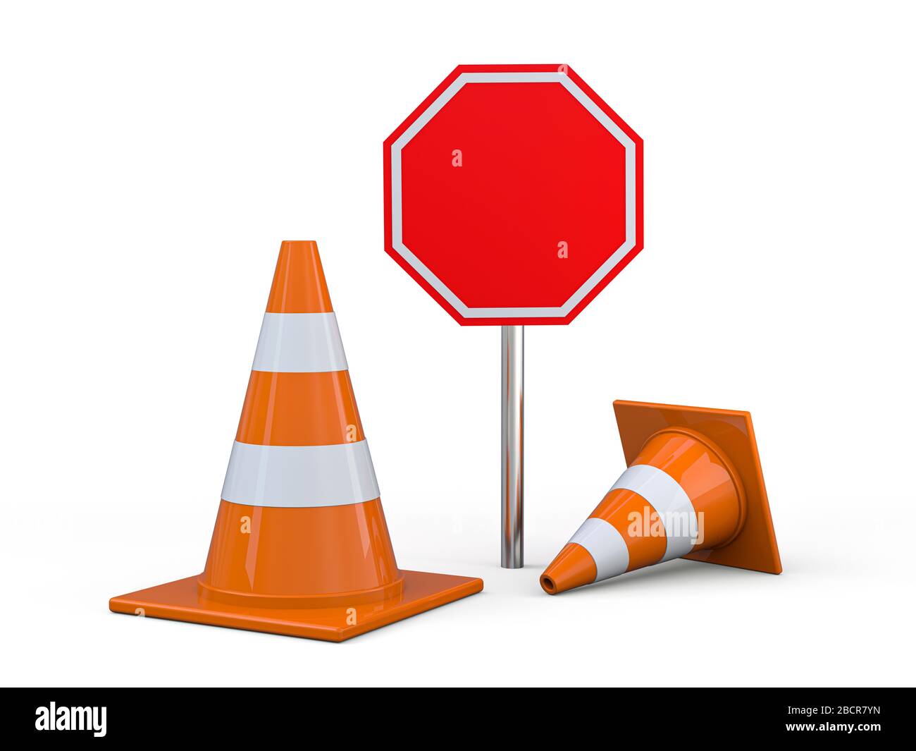 Anzeichen für Straßenarbeiten. Gefahrenwarnung. 3D-Rendering Stockfoto