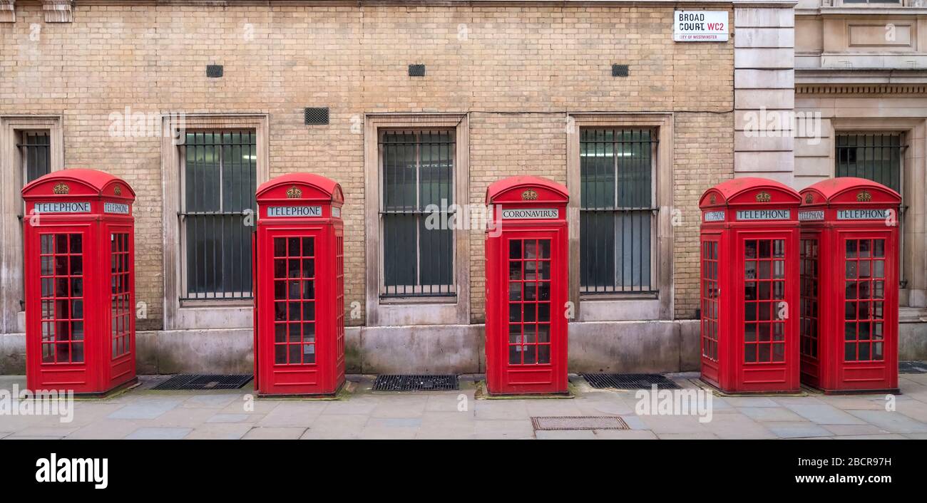 Coronavirus infiziertes Telefon Box Conceptual Image, Covent Garden, London, England, Großbritannien Stockfoto